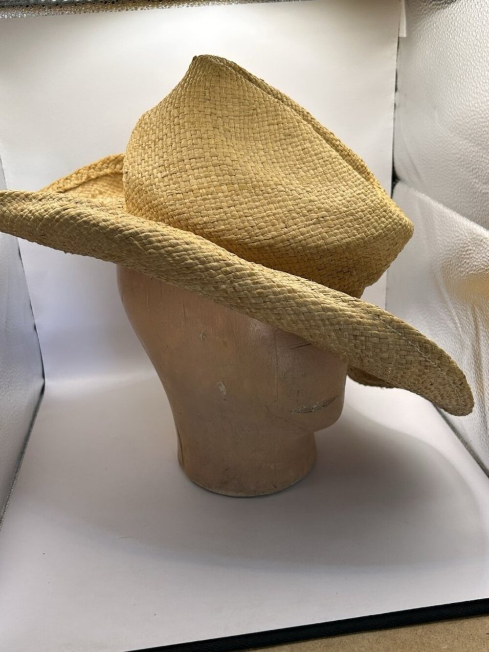 Shady Brady Straw Cowboy Hat Handmade Rolled Brim Braided Leather USA Large Vtg - Picture 4 of 6